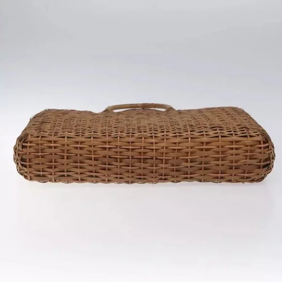 FENDI Straw Hand Bag Raffia Brown Auth mr1096